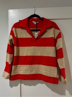 Velvet Heart Red and Beige Striped Collared Rugby Shirt